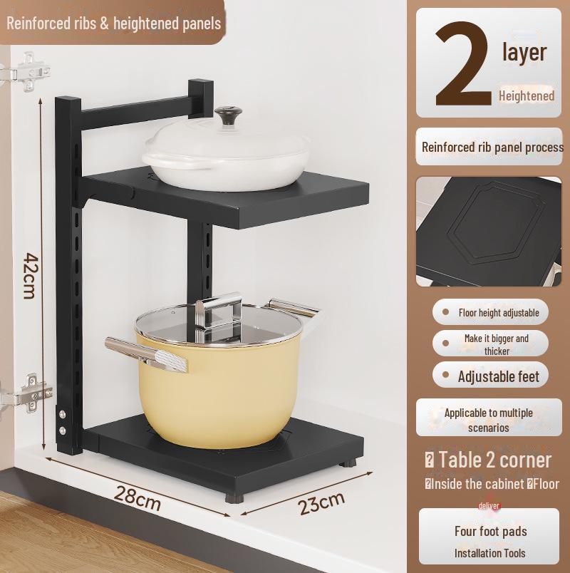 Многоуровневая стойка для хранения кастрюль на кухне, под раковиной и на столешнице