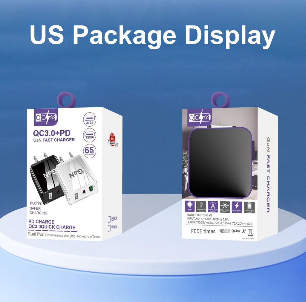 33 Вт GaN USB-зарядное устройство для мобильных телефонов QC 3.0 с вилкой US/EU/UK для быстрой зарядки