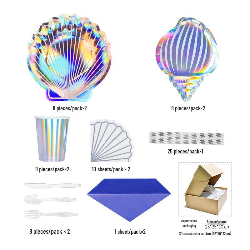Набор одноразовой посуды для вечеринки «Ракушка» для детей: Бумажные тарелки и стаканчики для праздников