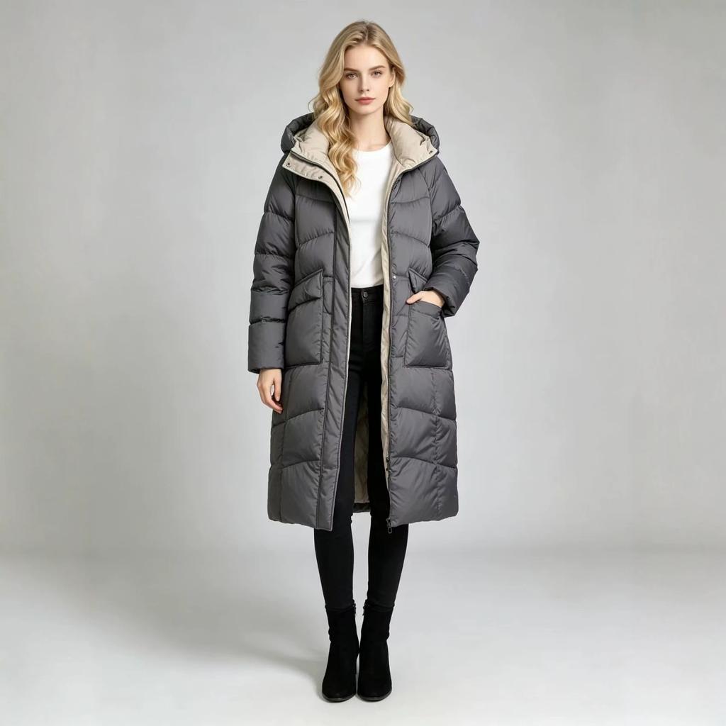 New down cotton clothes in autumn and winter, long over-the-knee hooded warm jacket thickened
