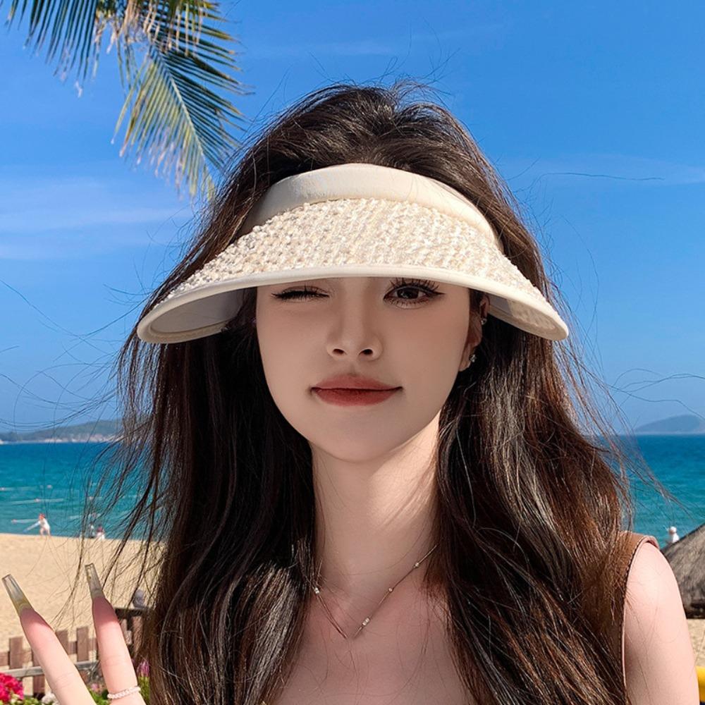 Shiny Empty Top Cap Summer Visor Cap Simple Sequin Sun Hat Women