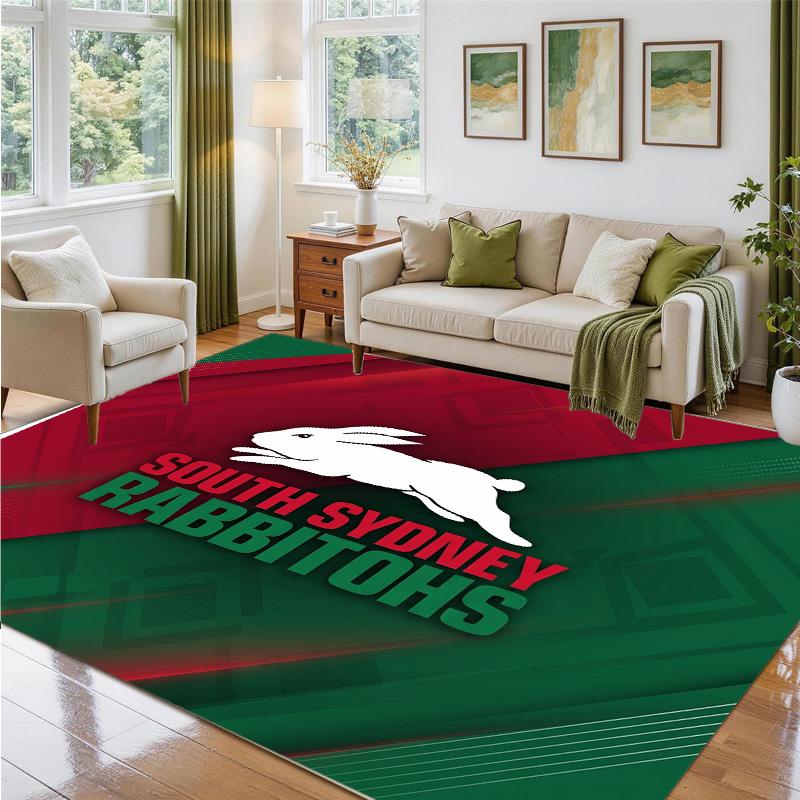 South Sydney Rabbitohs Design Crystal Velvet Rug Soft Decorative Mat for Bedroom Entrance