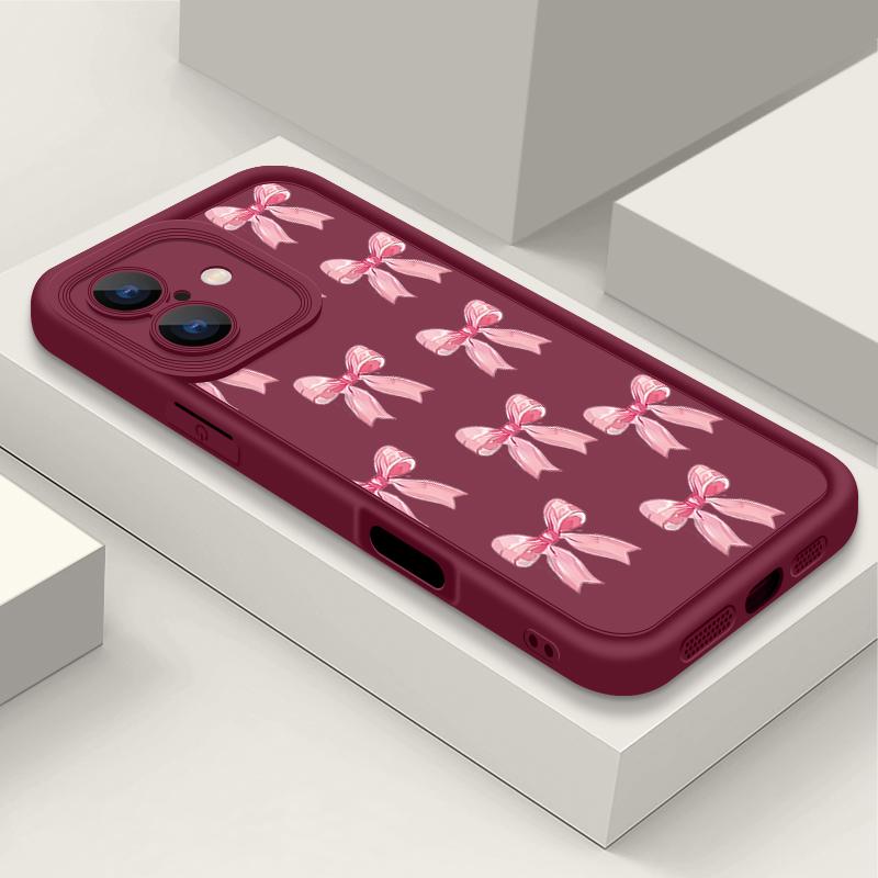 Мягкий чехол с однотонным бантом для iPhone 16 Pro Max 15 Pro 14 13 12 11 XS XR 8 7, матовый силиконовый противоударный чехол для защиты линз из ТПУ