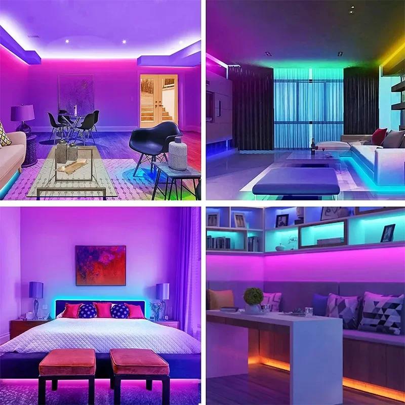Светодиодные RGB ленты 1M–30M с управлением через Bluetooth-приложение, умные гибкие ленты 5050 SMD для украшения гостиной, спальни, вечеринки
