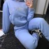 Спортивные наборы Женская мода Свободные костюмы с капюшоном Сплошной цвет Спортивная одежда Толстовка Длинные брюки Костюм