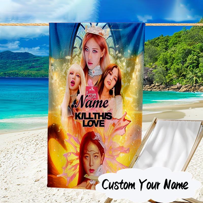 Custom Name Kpop Group Fashion Microfiber Beach Towel Super Soft & Absorbent for Bath, Beach, Travel Bath Time Accessory, Fan gifts