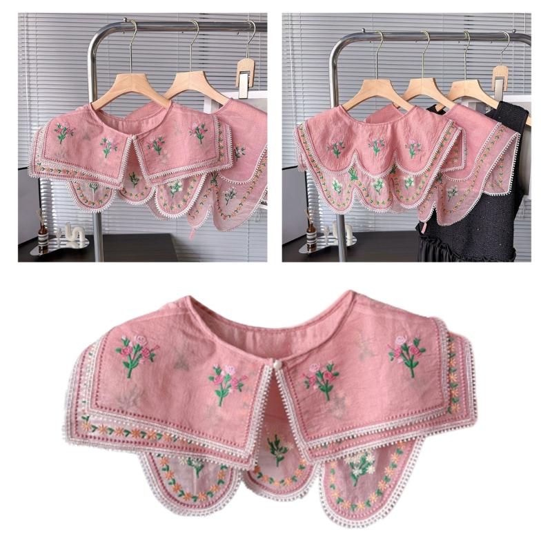 Embroidered Flower False Collar for Women Girls Elegant Detachable Faux Collar Blouse Collar Fashion Clothes Accessories