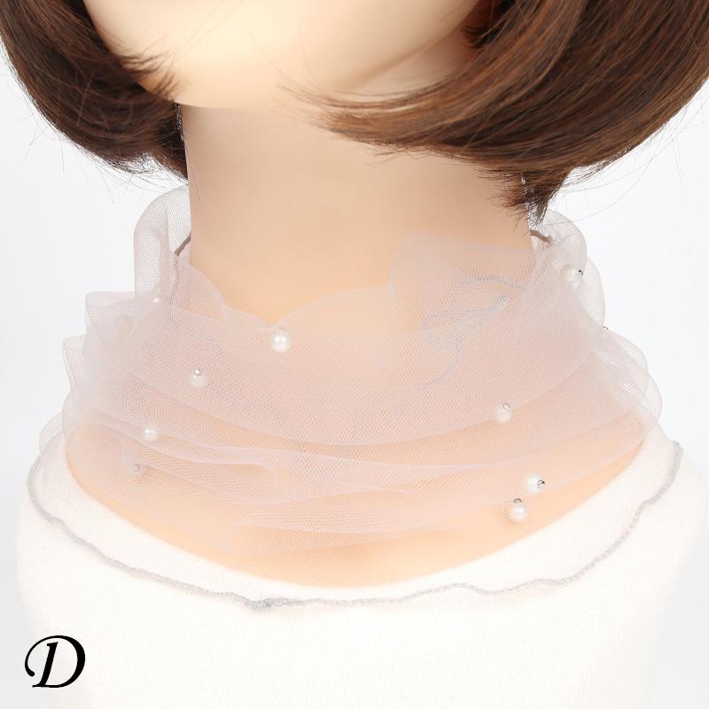 Women Clothing Accessories Transparent Scarf Circle Scarf Pearl Decor Mesh Fashion Elegant