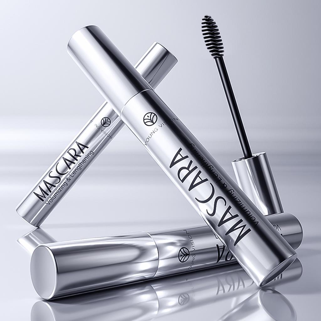 Густая водостойкая черная подкручивающая тушь для ресниц в серебристом тюбике с шелковыми волокнами для макияжа глаз