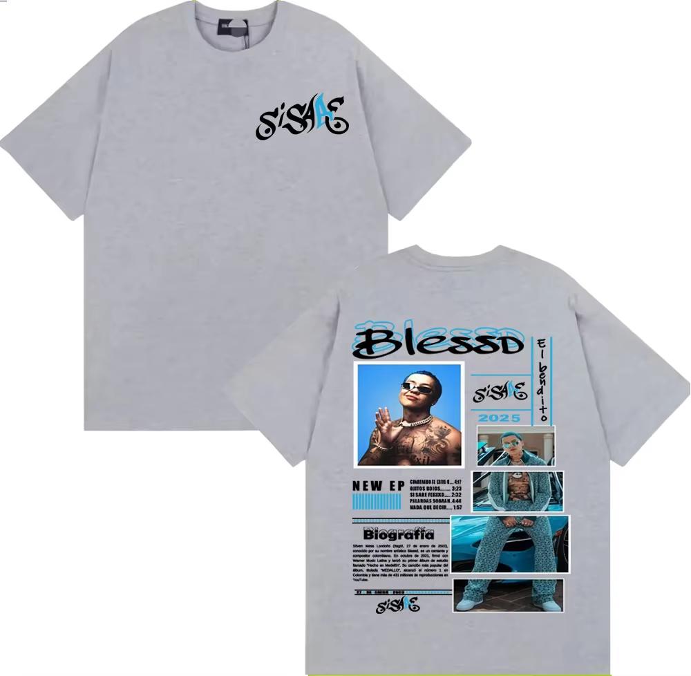 Rapper Blessd Si Sabe Album Tour Merch T Shirts for Men Fashion Vintage Hip Hop Tshirt Male 2026 Springsummer Short Sleeve Top