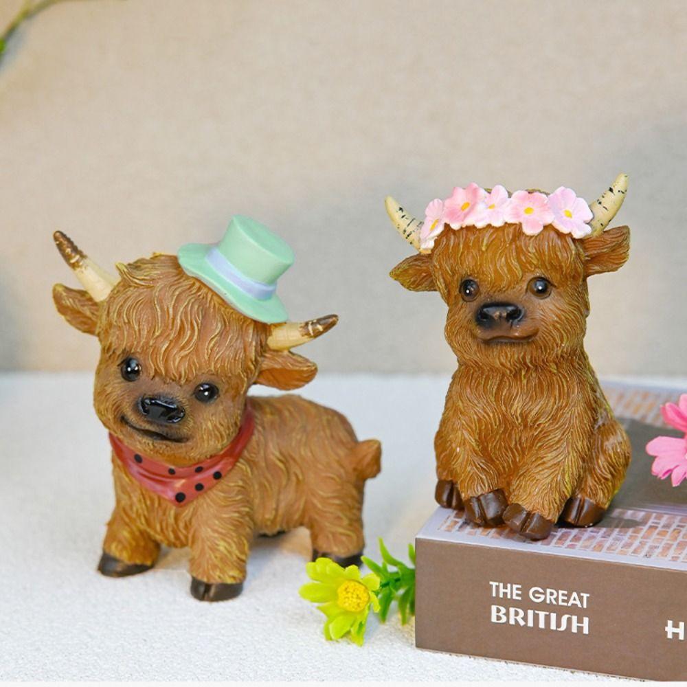Crafts Cartoon Cow Ornament Resin Cute Cow Statue Decorative Animal Sculpture Bonsai