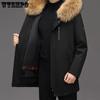 Punk Style Middle Aged Man Plus Velvet Down Coats Parka with Detachable Lining Men's Real Fur Coat Mid-Length Removable Rex Rabbit Fur Liner Fur Coat