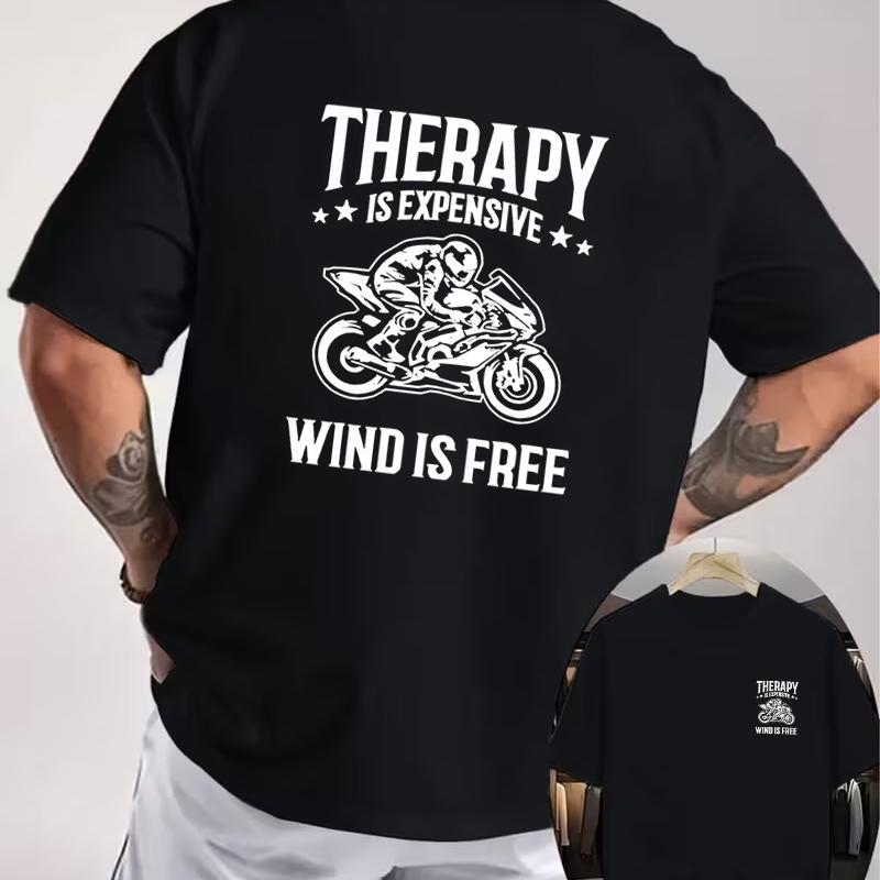 Relax IS EXPENSIVE Motorcycle Rider Double Sided Print T-Shirt Men's Summer Short-sleeved Round Neck Casual Streetwear Tops Tee