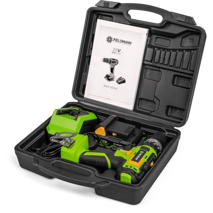 Perceuse à percussion sans fil - FIELDMANN - 20V - Batterie 2Ah - 35 Nm - Chargeur rapide et mallette inclus