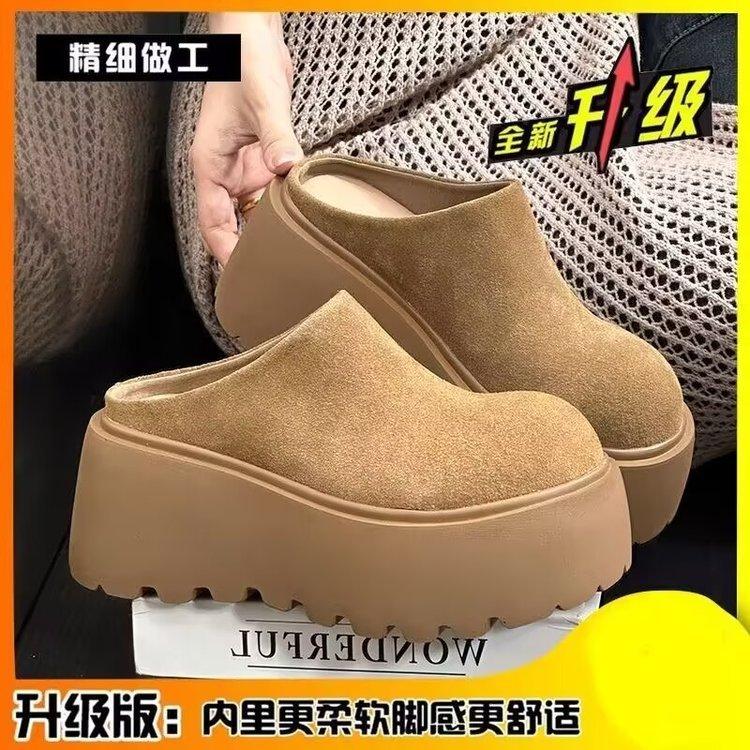 Мягкие матовые кожаные тапочки-маффины с толстым дном, женские тапочки в стиле ретро, универсальные, увеличивающие рост