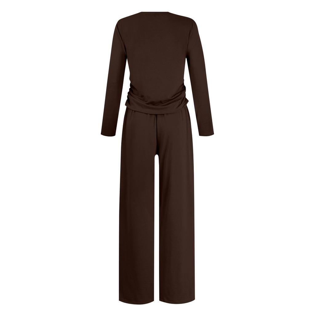 Женские осенние комплекты из двух частей: топы с длинными рукавами, футболки, широкие брюки, комплекты