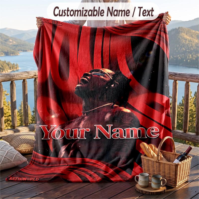 Personalized Flannel Throw Blanket,Travis Scott Custom Printed Name, Cozy Plush Blanket For Home Use