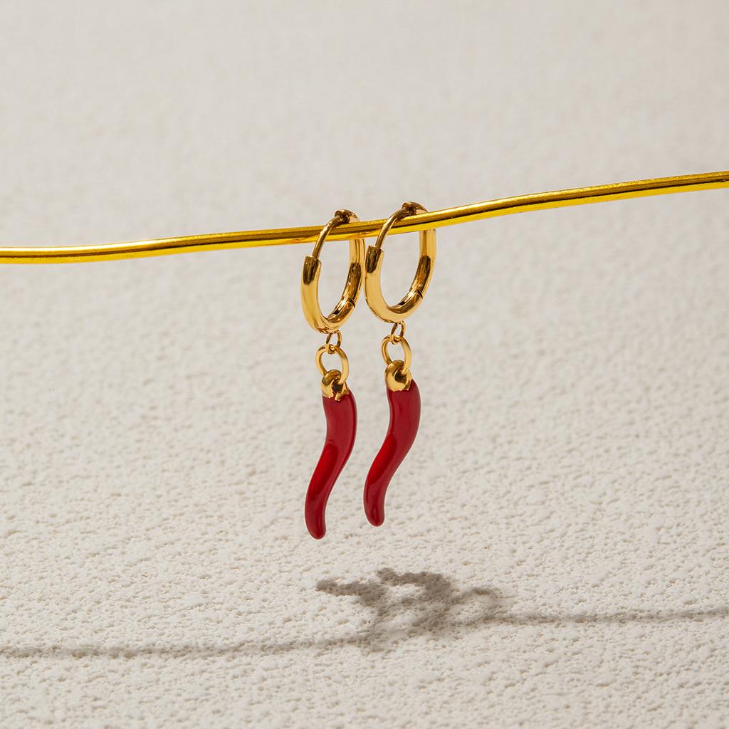 Youthway Stainless Steel  Gold Color Plated Oil-Dripping Chili Pepper Dangle Earrings For Everyday Commuter Dangle Earrings