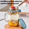 with Lids Spoons & Handle Yogurt Pot Glass Breakfast Jar Oats Container Overnight Oats Jars