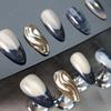 Y2K Chic Press-On Nails With Mirror Water Ripple Starburst French Design Women - Almond Shape Ultra-Thin Adhesive Nail Tips