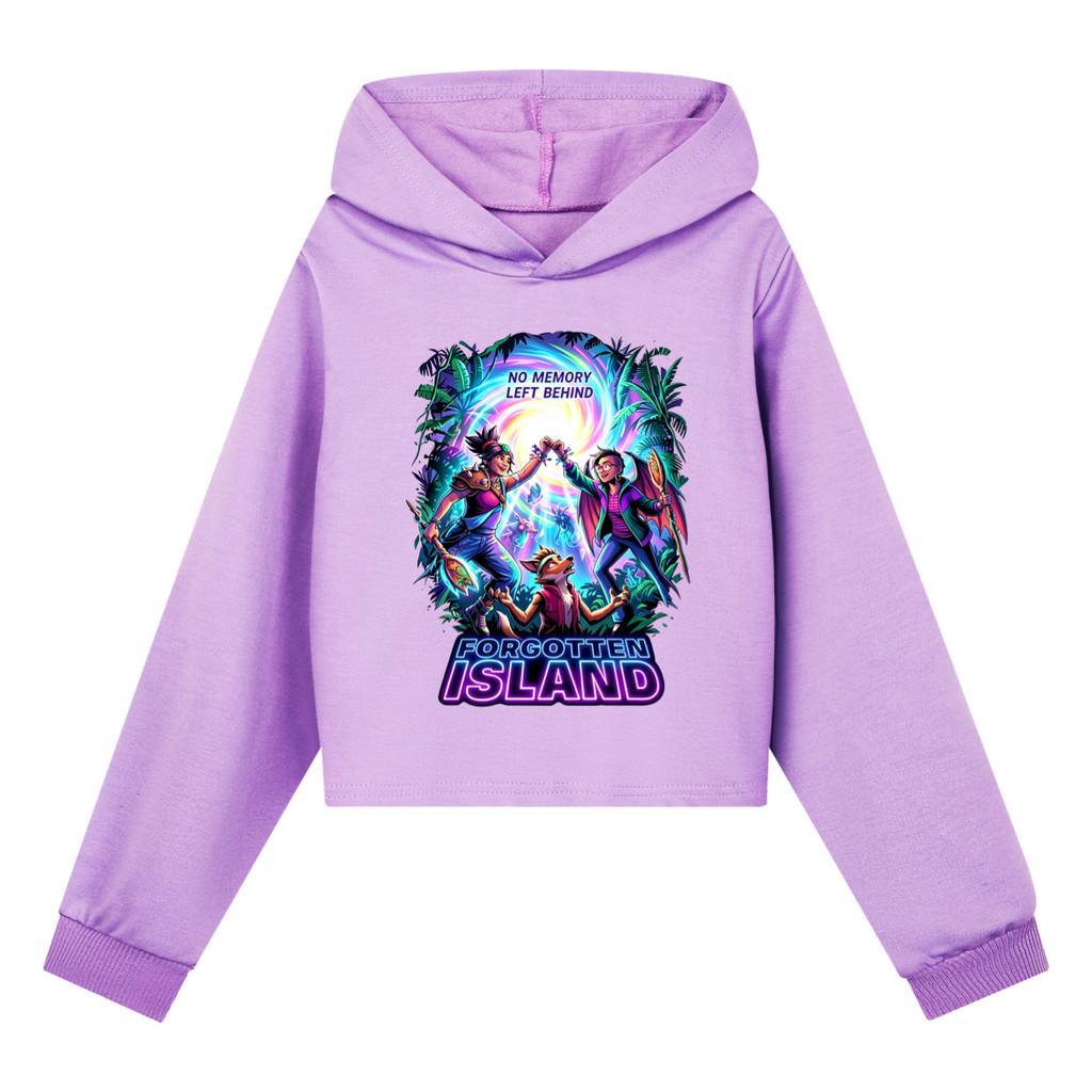 5882 Kids Girls Forgotten Island Printed Short Hooded Sweatshirt Long Sleeves Hoodies