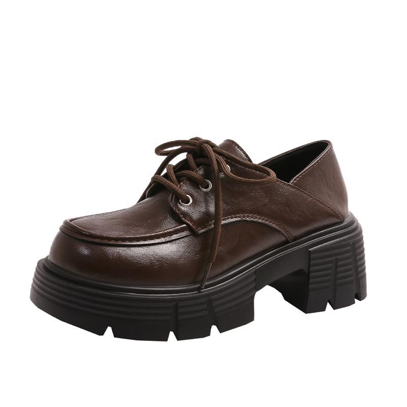 Женские весенне-осенние новые ретро одинарные туфли на шнуровке, женские туфли на толстой подошве-маффин в британском стиле, маленькие кожаные туфли для женщин