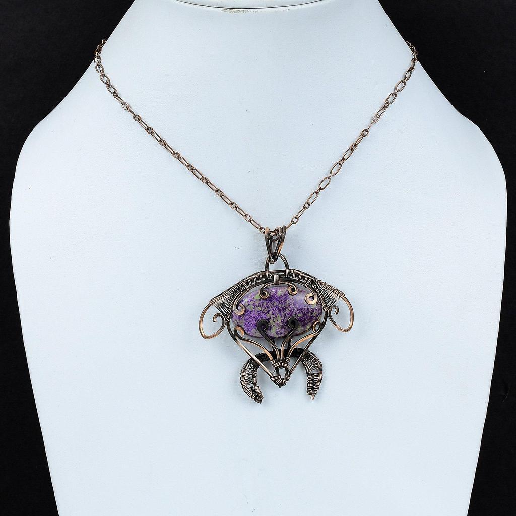 Purpurite Pendant Copper Wire Wrapped Pendant Handmade Women Pendant Copper Wire Wrap Tortoise Jewelry Genuine Gemstone Pendant Wedding Gift