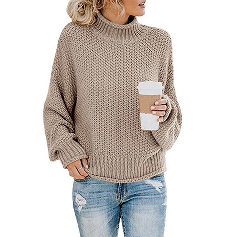 New Autumn Long Sleeve Loose Casual Knitwear Sweater Women Winter Half High Neck Pullover Sweaters for Women Fashion Plus Size Knitted Sweater 24889