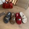Корейская версия повседневных пушистых тапочек Birkenstock для женщин, для ношения осенью и зимой 2025 года, новые ленивые хлопковые тапочки на толстой подошве