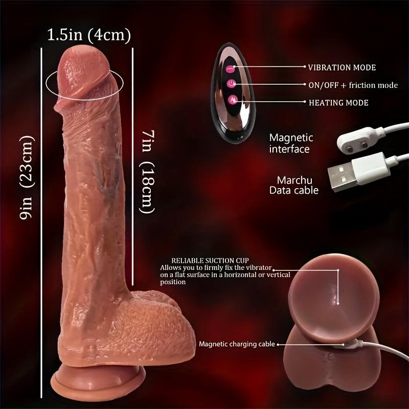 9-дюймовый телескопический качающийся вибрационный нагревательный пенис 10 режимов частот с женской точкой G анус и влагалище, чтобы вызвать оргазм с беспроводным пультом дистанционного управления