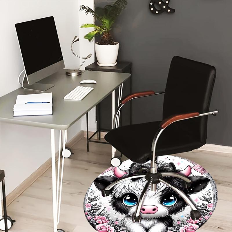 1pc Office Carpet Chair Mats Cute Cow with Bow and Flowers Perfect for Decorating Office Chairs, Living Rooms, Or Bedrooms.YDT068