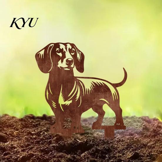 Outdoor Lawn Ornament Metal Dachshund Garden Stake, Rusty Animal Silhouette Decorative Yard Stake Art for Outside Lawn, Pathway, Patio, Flower