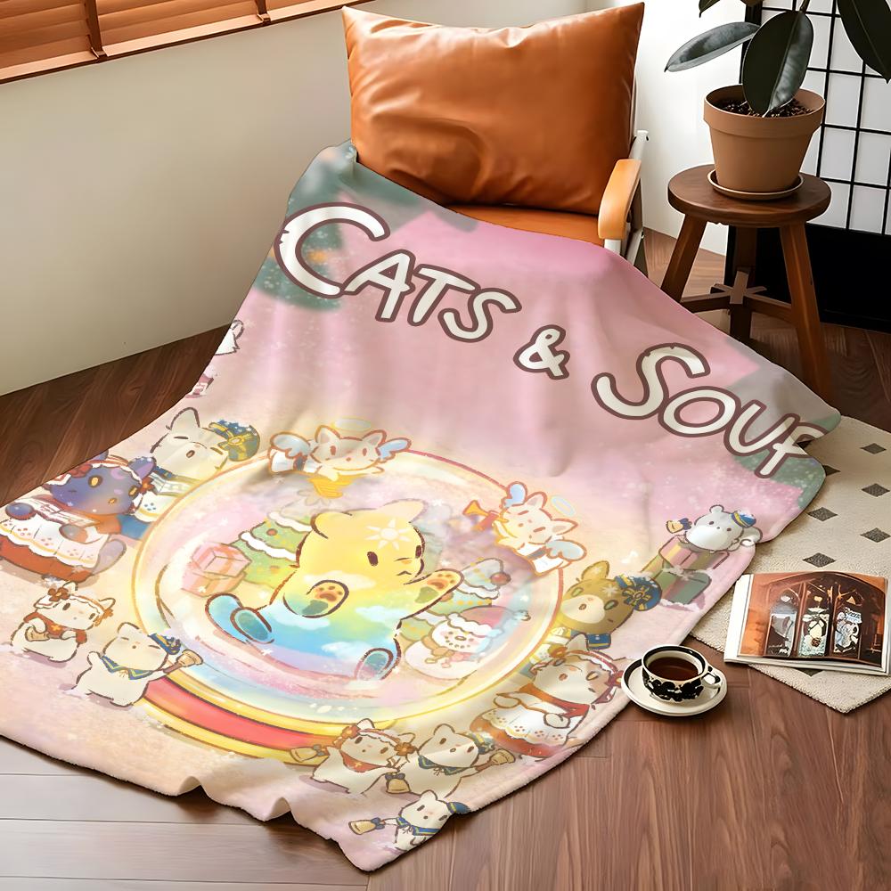 Игровое одеяло C-Cats S-Soup Throw из фланели с уютным принтом, портативное, прочное, можно стирать в машине, милое, классное