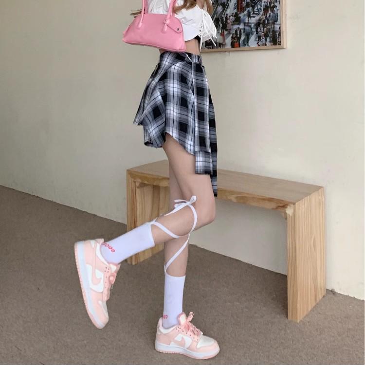 Женская черная клетчатая юбка-шорты А-силуэта 2025 года с асимметричным дизайном из двух частей