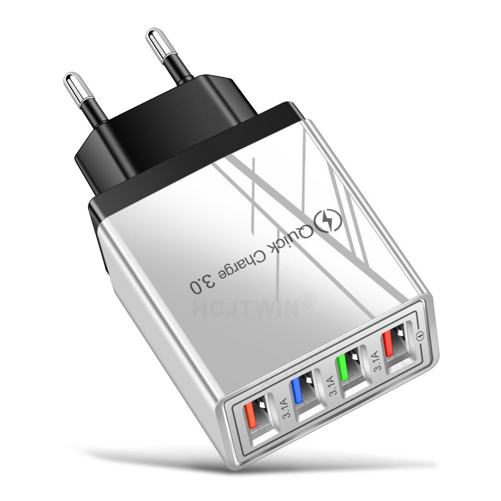 4-портовое USB автомобильное зарядное устройство 3A со светодиодной подсветкой для спецификаций ЕС/США, совместимое с планшетами и телефонами