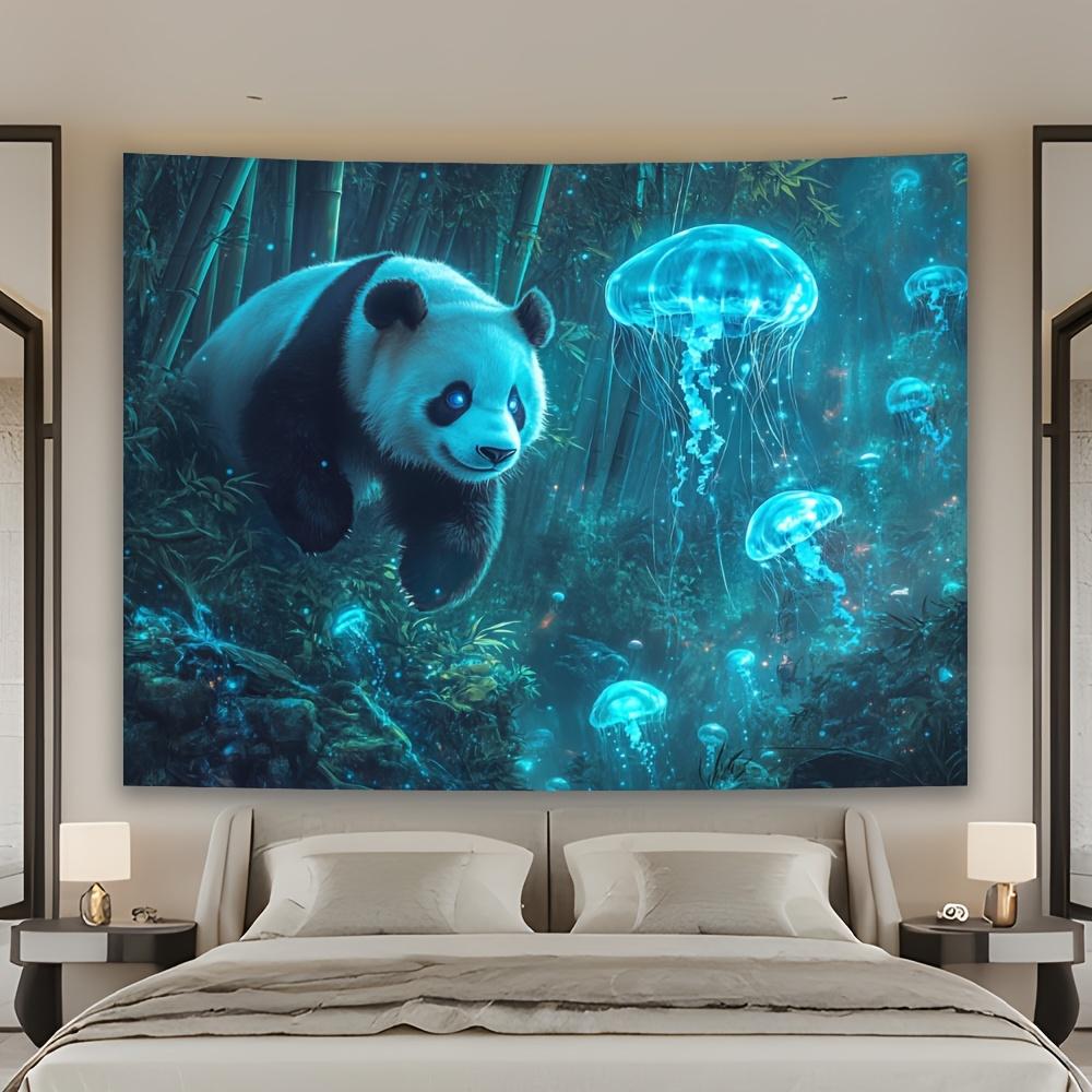 Enchanted Panda with Glowing Jellyfish Tapestry Adding Magical and Fantasy Style to Any Room Decor Ideal for Home Use