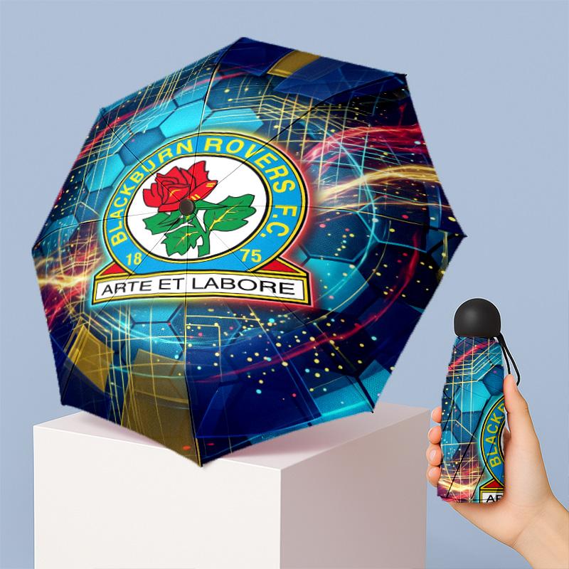 Blackburn Rovers Football Pattern Printed Mini 5 Folds 8 Ribs Compact Umbrella Windproof Waterproof Lightweight Portable Folding