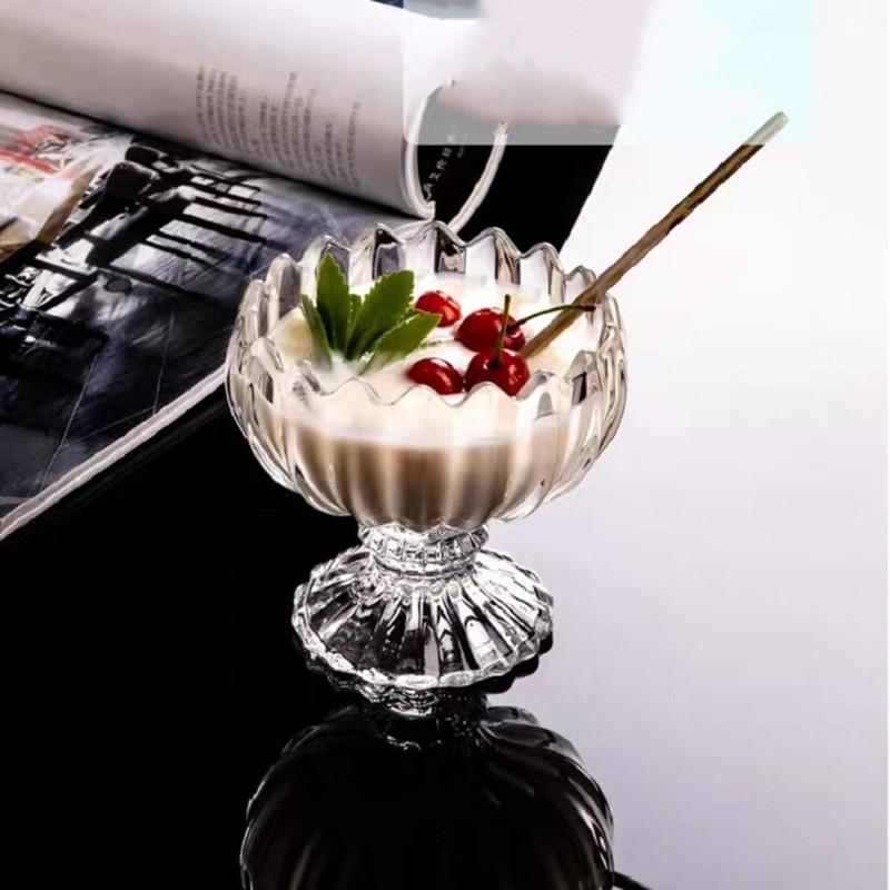Круглая стеклянная миска, высокая чашка для мороженого, салатница, прозрачный поднос, хозяйственный контейнер, десертная тарелка, фруктовница, кухонные принадлежности