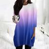 Women's Fashion Casual 3/4 Sleeve Print Round Neck Double Pocket T-Shirt Top