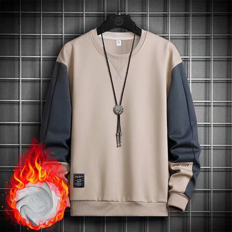 Толстовка мужская осенне-зимняя, новая мужская рубашка-рубашка с круглым вырезом, бархатная толстовка в корейском стиле, свободная футболка с длинными рукавами для мужчин