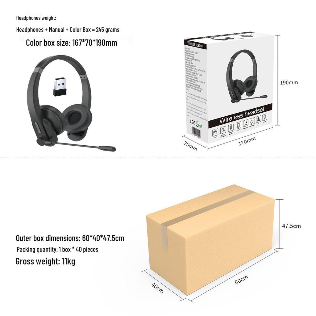 Беспроводная Bluetooth 2.4G игровая гарнитура с микрофоном ENC с шумоподавлением, низкая задержка для компьютера, телевизора, авиации и обслуживания клиентов