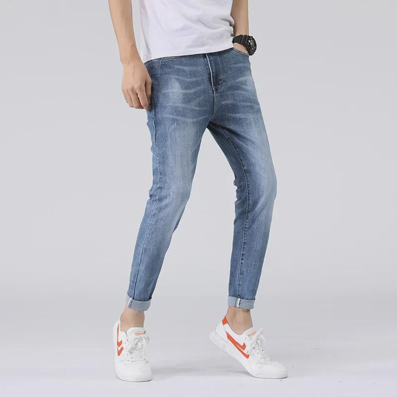 Джинсы для мальчиков корейского стиля Slim Fit светло-голубого цвета с эластичной резинкой - Летняя мода