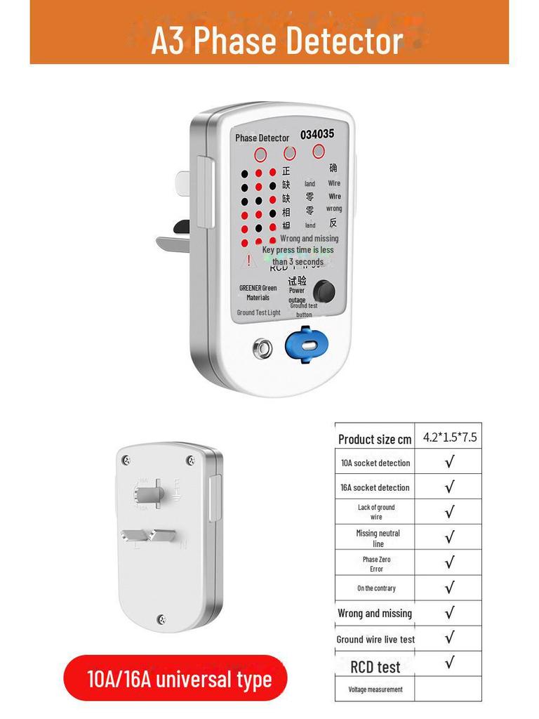 Green Forest Multi-Function Power Detector Plug - Polarity, Leakage, and Ground Wire Tester