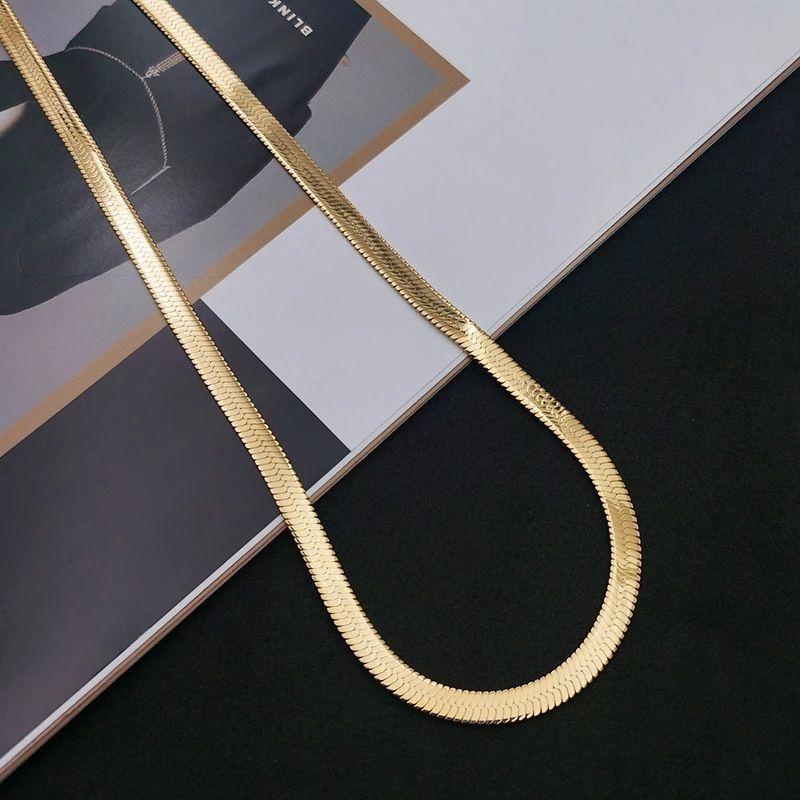 925 Silver 18k Gold 4mm Chain Necklace For Women Luxury Jewelry Wedding Gift Choker Clavicle Gift