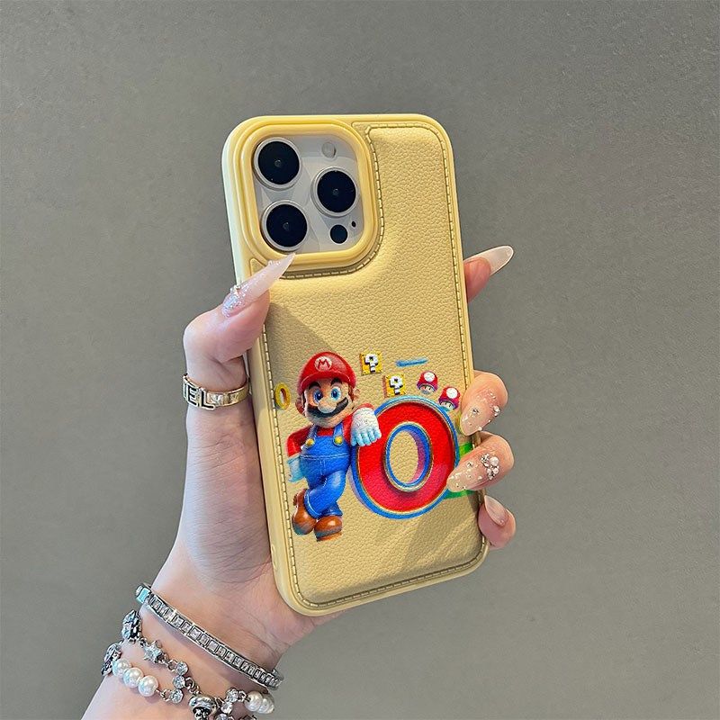 Марио подает заявку на чехол для мобильного телефона Apple 17 iphone16pro15/14 противоударный 13 полноразмерный 12 кожаный узор большие отверстия