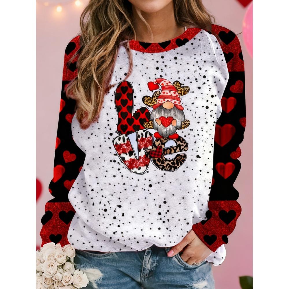 День святого Валентина Женская футболка больших размеров с принтом для фестиваля, с длинным рукавом