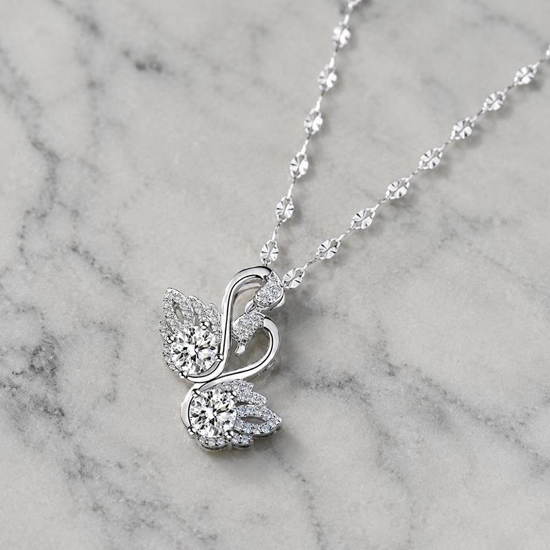 Romantic Double Swan Pendant Necklace Cubic Zirconia Silver Tone Dainty Clavicle Chain Pendant Jewelry Gift for Women Daily Birthday Valentine's Day