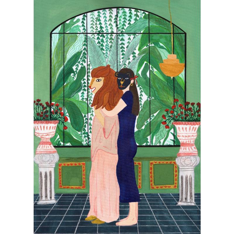 Абстрактное искусство Женщина Настроение Диван Джунгли Пижама Плакат Картина на холсте Смешная повседневная жизнь Настенная картина Гостиная Домашнее украшение