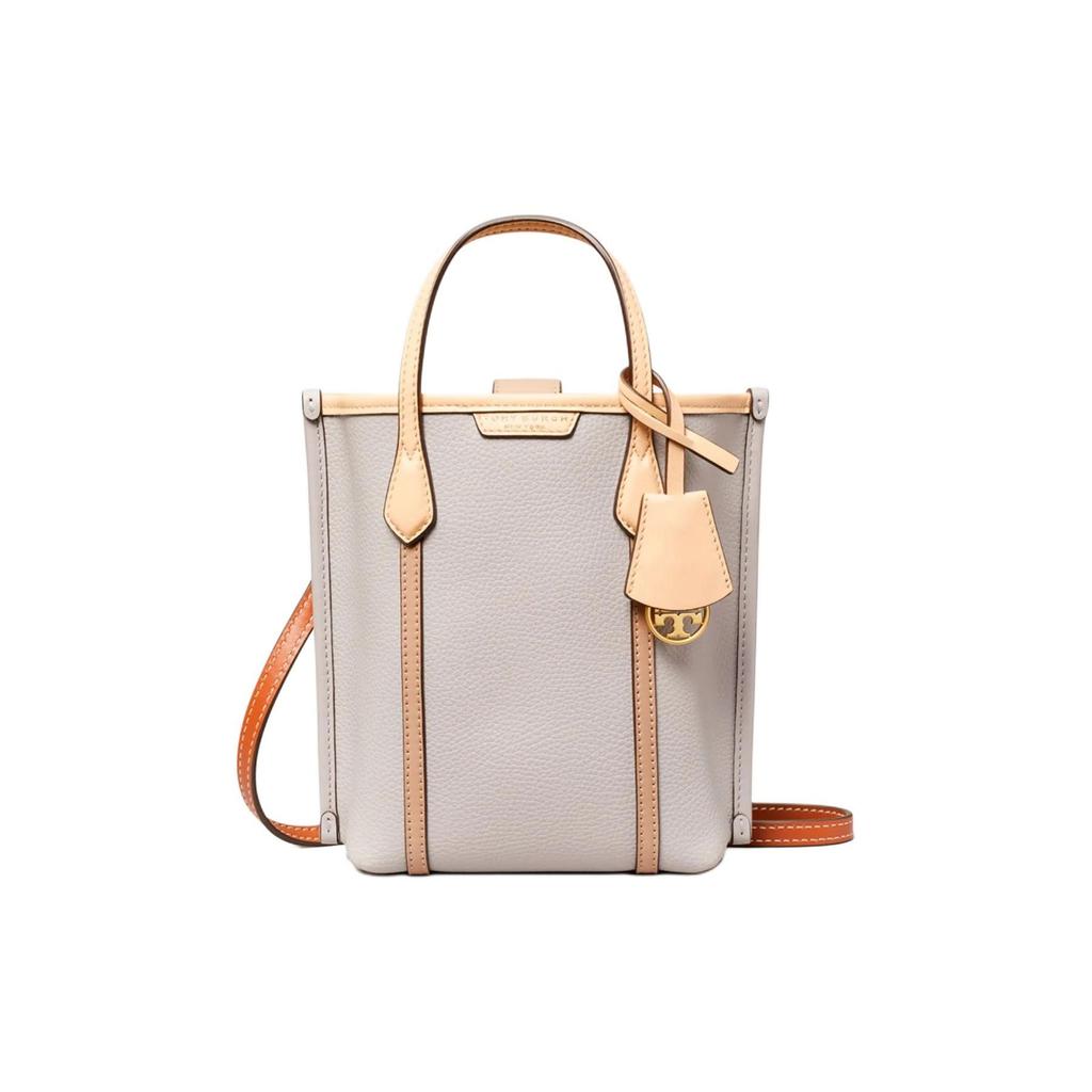 Tory Burch Perry Логотип Color-Block Регулируемый плечевой ремень Кожаная сумка-тоут Женские сумки-тоут Серый 152241-029