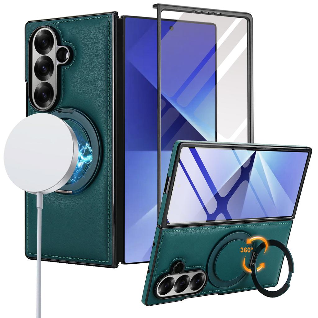 Для беспроводного зарядного чехла Magsafe для Samsung Galaxy Z Fold 7 Fold 6 5 4 3 Магнитная вращающаяся подставка-чехол Пленка из закаленного стекла